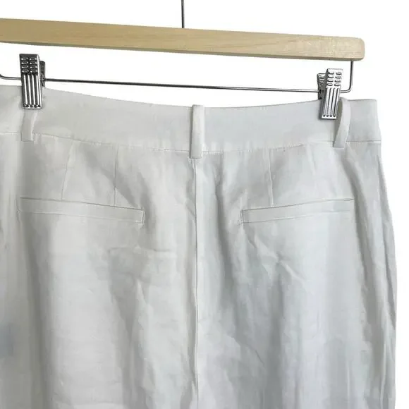 Jenni Kayne Riley Linen Blend Pleated Front Relaxed Fit Trouser Pants White Sz 4